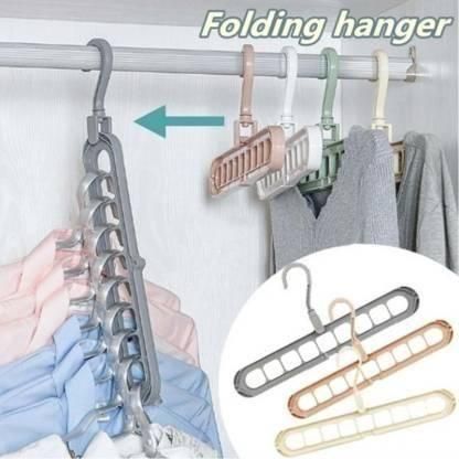 Hanger-Plastic Multi Functional Adjustable & Folding Clothes Hanger (Multicolor, Pack Of 3)