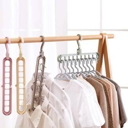 Hanger-Plastic Multi Functional Adjustable & Folding Clothes Hanger (Multicolor, Pack Of 3)