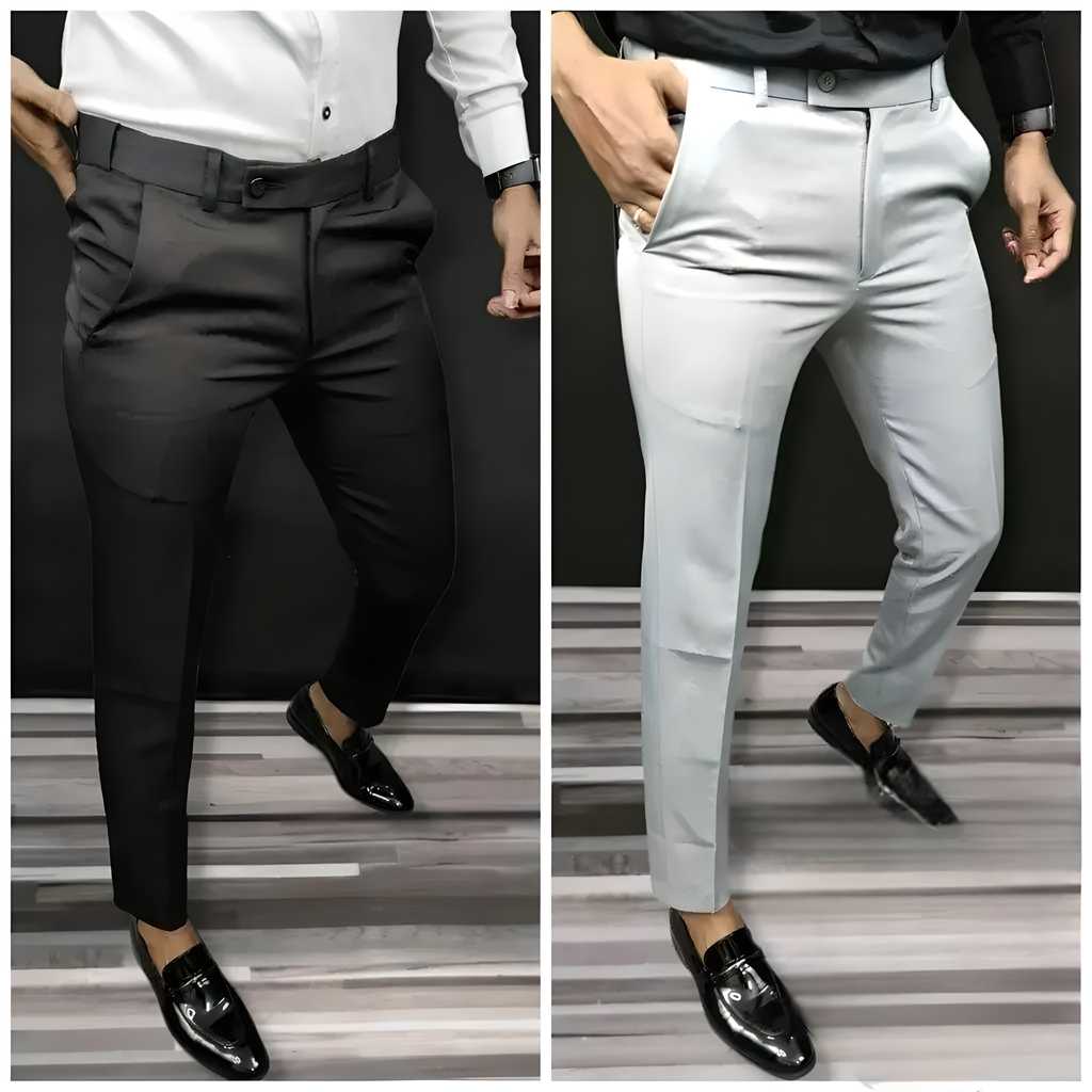 Lycra Solid Slim Fit Mens Formal Trouser (Pack of 2)