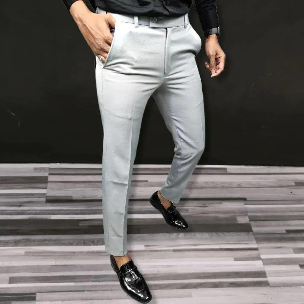 Lycra Solid Slim Fit Mens Formal Trouser (Pack of 2)