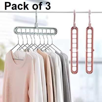 Hanger-Plastic Multi Functional Adjustable & Folding Clothes Hanger (Multicolor, Pack Of 3)