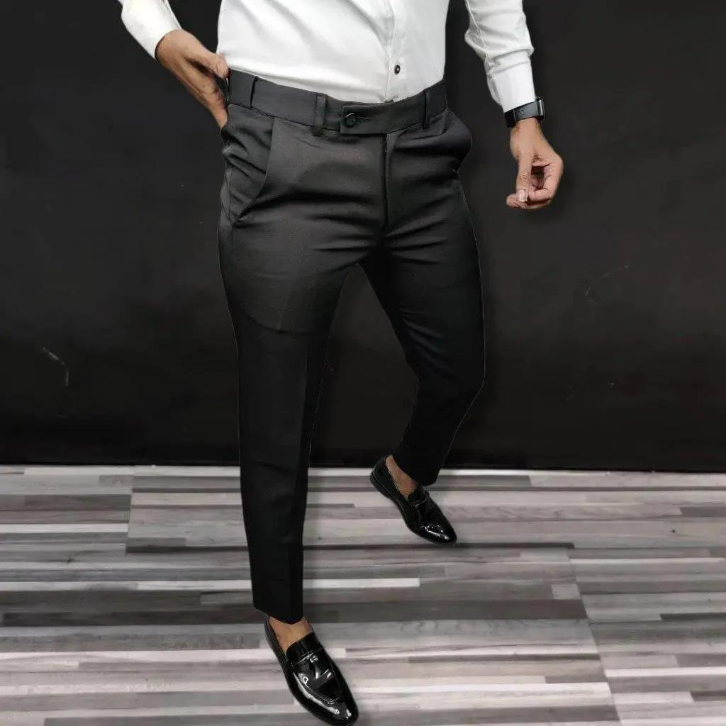 Lycra Solid Slim Fit Mens Formal Trouser (Pack of 2)