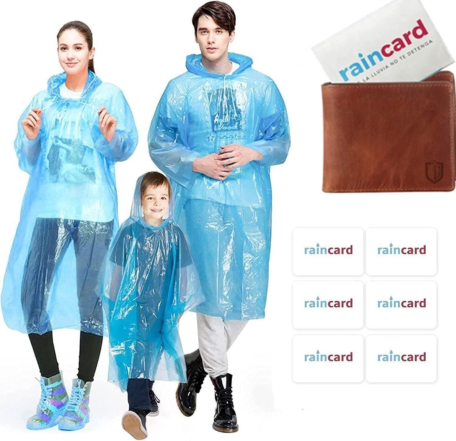 Reusable Wallet Rain Card - Rain Coat for Adults (Set of 5)